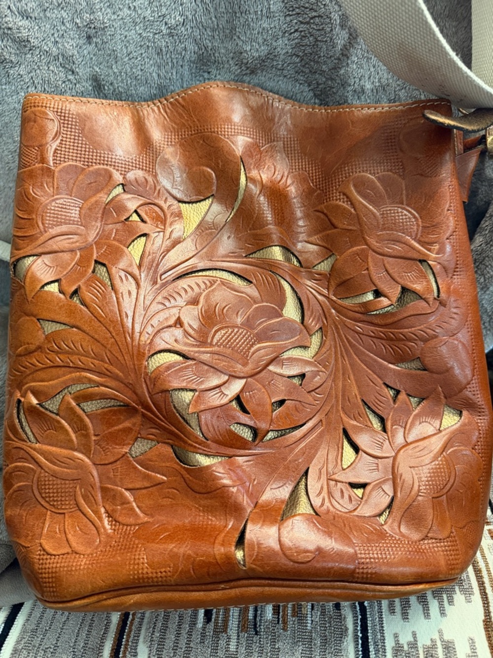 Patricia Nash, Handcrafted Floral Tooled Leather Shoulder Bag - Brown